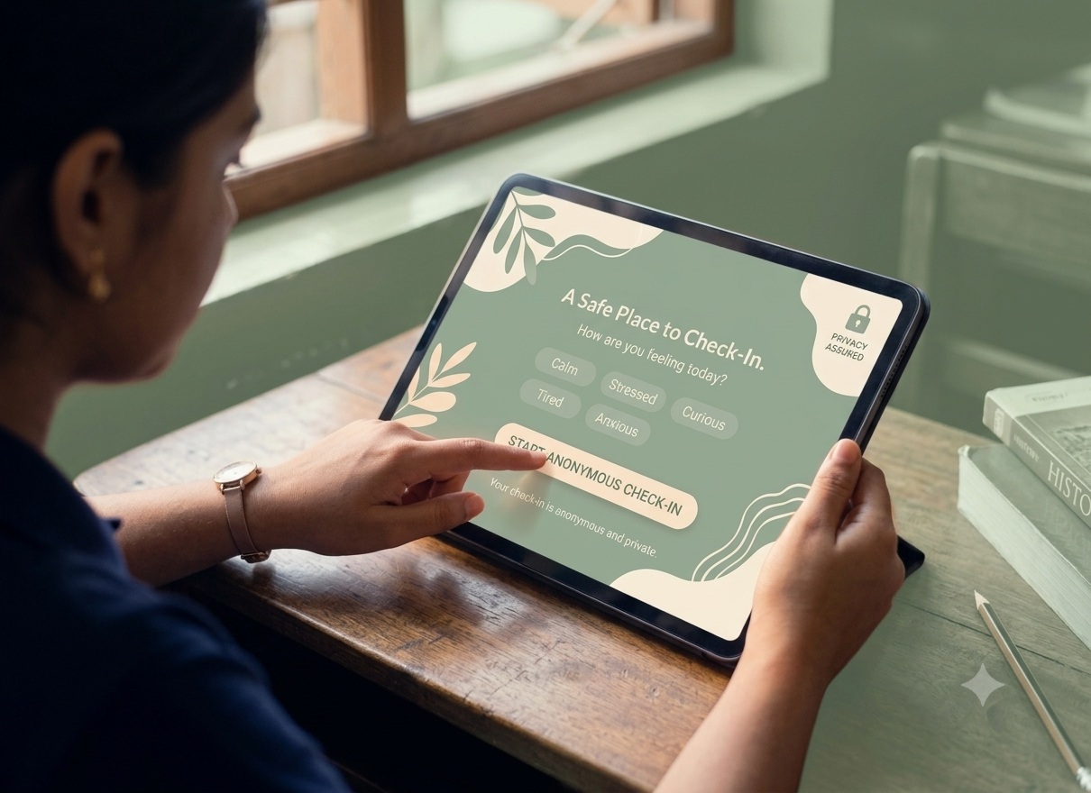 The ManoSetu anonymous check-in screen