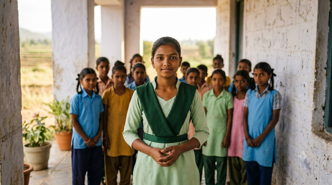 A young woman standing tall at her school