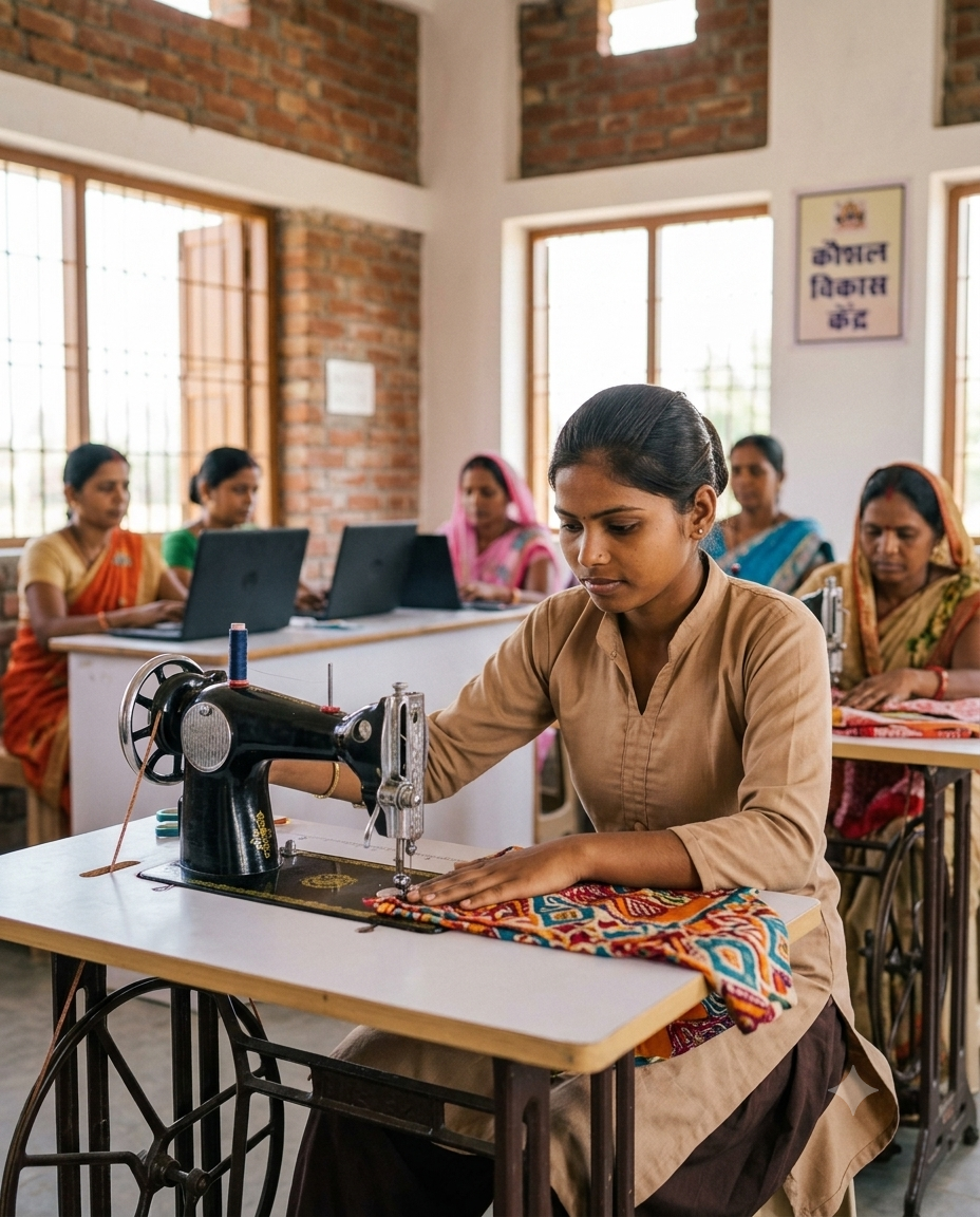 A young woman training at a skilling centre