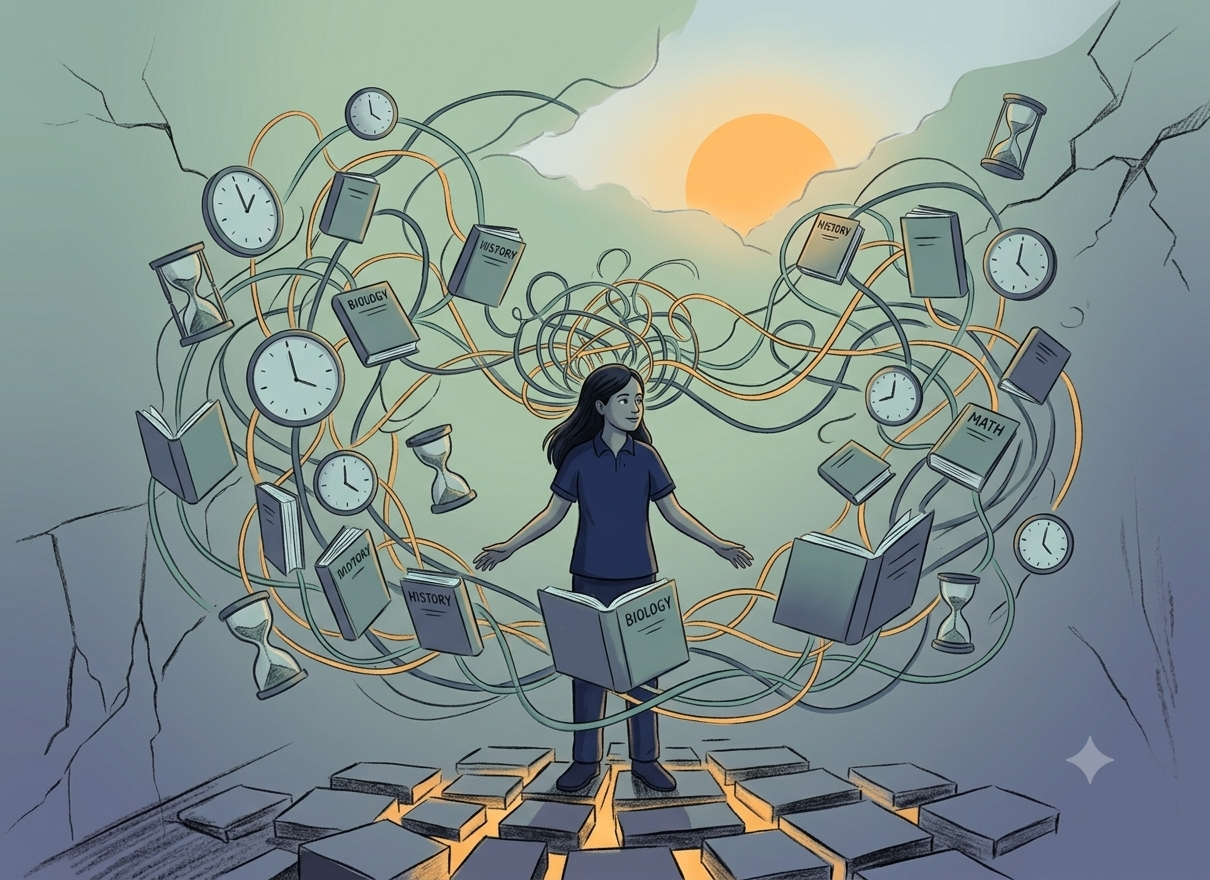 A student overwhelmed by academic pressure