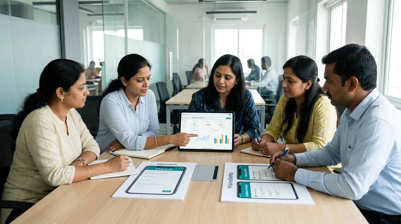 A team reviewing the ManoSetu dashboard