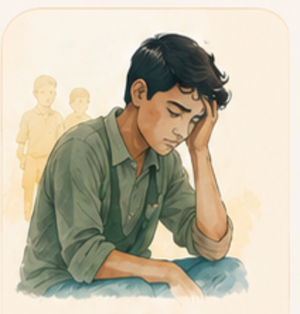 A young man sitting with his head in his hand