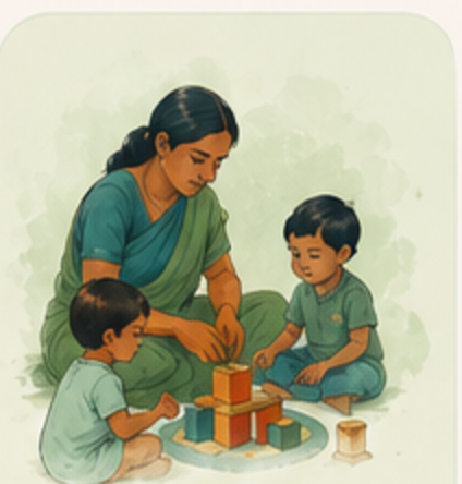 An Anganwadi worker playing with young children